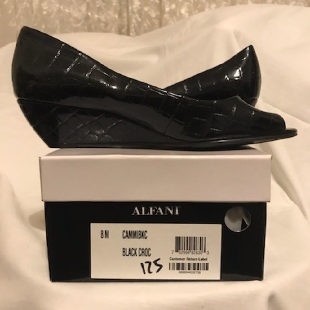 Black Alfani Leather Wedges